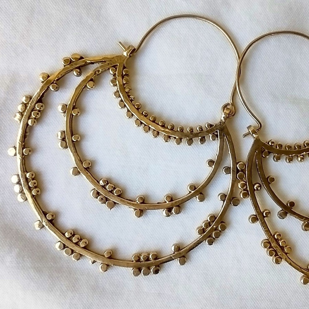 Hand Crafted Gold Hoop Earrings with Dot Accents
